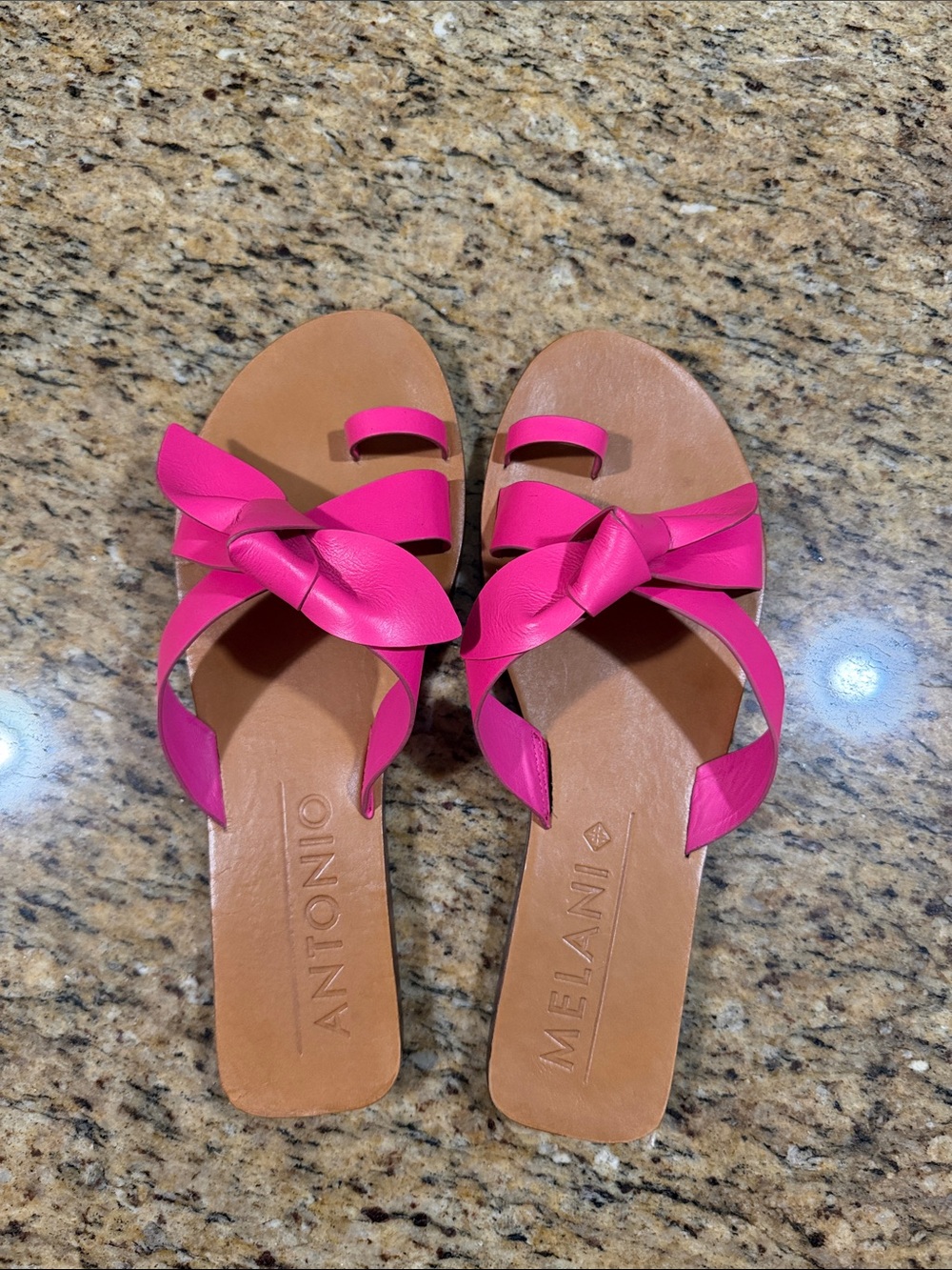 ANTONIO MELANI Hot Pink Knot Leather Slide Sandals